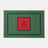 イニシャルオン緑デニムレッド&ホワイト点々のあるスイス ドアマット (正面)