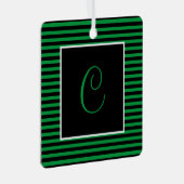 イニシャルカスタムグリーンアンドブラックストライプの メタルオーナメント (正面右)