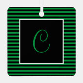 イニシャルカスタムグリーンアンドブラックストライプの メタルオーナメント (裏面)