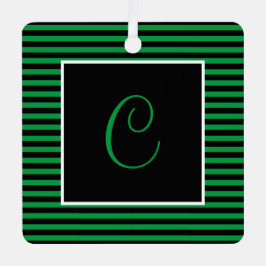 イニシャルカスタムグリーンアンドブラックストライプの メタルオーナメント