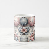 イニシャルカスタムシルバーとピンクのクリスマスボードブル コーヒーマグカップ (中央)