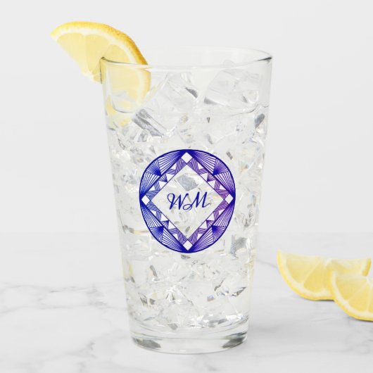 イニシャルカスタムパープエレガントリーブルーシックアールデコ タンブラーグラス (アイス正面)