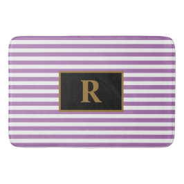 イニシャルカスタムパープル/ホワイトストライプバスマット バスマット