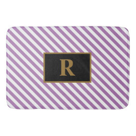 イニシャルカスタムパープル/ホワイトストライプバスマット バスマット