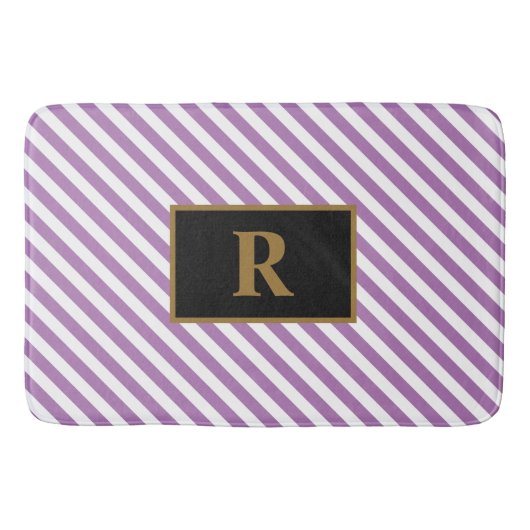 イニシャルカスタムパープル/ホワイトストライプバスマット バスマット (正面)