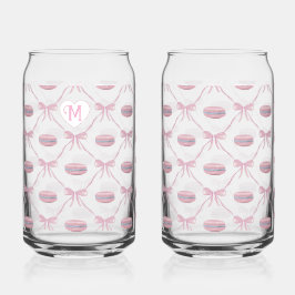 イニシャルカスタムピンクコケガーリーットボウ&マカロン ガラス缶