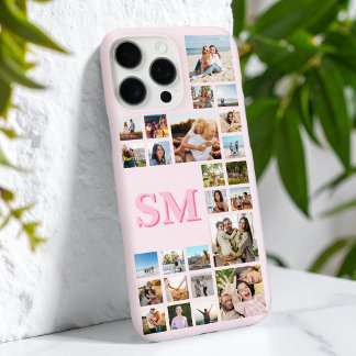 イニシャルカスタムピンクモノグラム25フォトコラージュ iPhone 16 PRO MAXケース