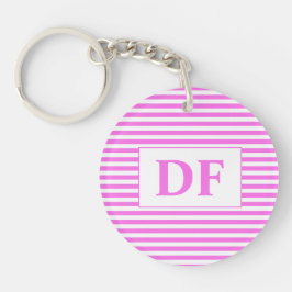 イニシャルカスタムピンク/ホワイトのキーチストライプェイン キーホルダー