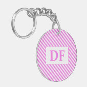 イニシャルカスタムピンク/ホワイトのキーチストライプェイン キーホルダー (正面左)