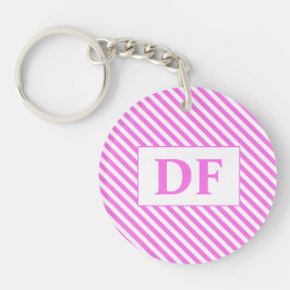 イニシャルカスタムピンク/ホワイトのキーチストライプェイン キーホルダー