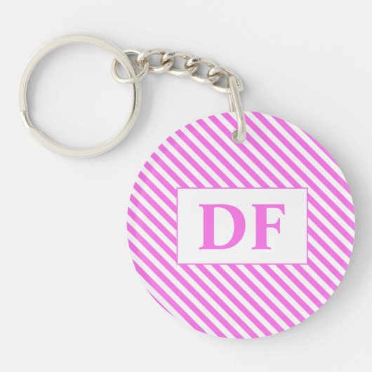 イニシャルカスタムピンク/ホワイトのキーチストライプェイン キーホルダー (正面)