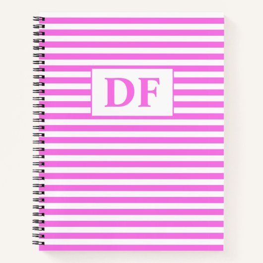 イニシャルカスタムピンク/ホワイトノートブストライプック ノートブック (正面)