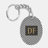 イニシャルカスタムブラック/ホワイトのキーチストライプェイン キーホルダー (正面左)