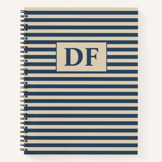 イニシャルカスタムブルー/バニラノートブストライプック ノートブック (正面)