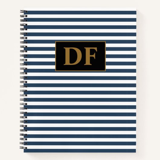 イニシャルカスタムブルー/ホワイトノートブストライプック ノートブック (正面)