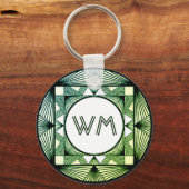 イニシャルカスタムマンリエレガントグリーンシックアールデコ キーホルダー (正面)