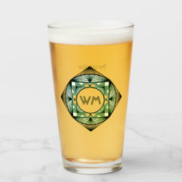 イニシャルカスタムマンリエレガントグリーンシックアールデコ タンブラーグラス