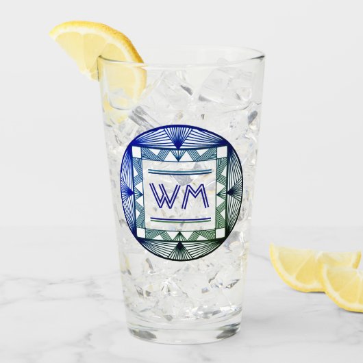 イニシャルカスタムマンリエレガントグリーンシックアールデコ タンブラーグラス (アイス正面)