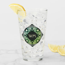 イニシャルカスタムマンリエレガントグリーンシックアールデコ