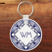 イニシャルカスタムマンリエレガントネイビーブルーデコフレーム キーホルダー (正面)