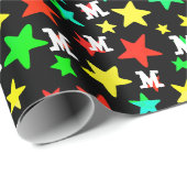 イニシャルカスタムモノグラムカラフル星パーソナライズされた ラッピングペーパー (ロールコーナー)