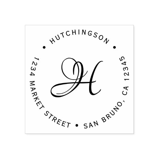 イニシャルカスタムモノグラムスクリプト差出人住所 ラバースタンプ (インプリント)