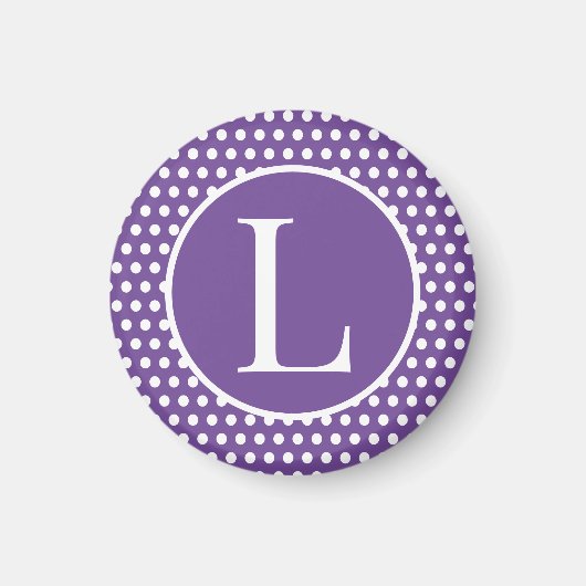 イニシャルカスタムレター紫水玉模様 マグネット (正面)