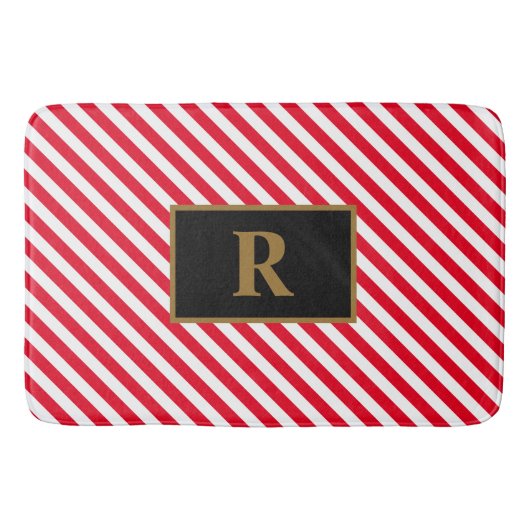 イニシャルカスタムレッド/ホワイトストライプバスマット バスマット (正面)