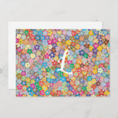 イニシャルカスタムレトロフローラフラットノートカード 招待状 (正面/裏面)