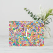 イニシャルカスタムレトロフローラフラットノートカード 招待状 (スタンド正面)