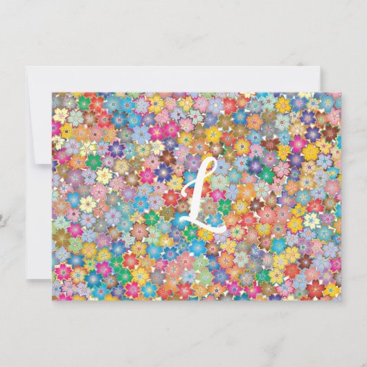 イニシャルカスタムレトロフローラフラットノートカード 招待状 (正面)