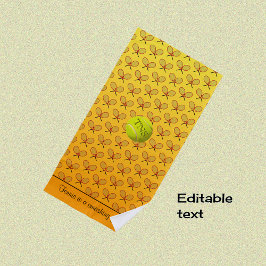 イニシャルカスタム文字テニスパターンオレンジ黄色 ビーチタオル