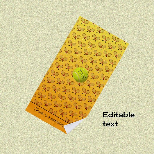 イニシャルカスタム文字テニスパターンオレンジ黄色 ビーチタオル