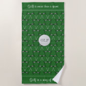 イニシャルカスタム文字パターン(の模様が)あるグリーン ビーチタオル (正面)