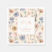 イニシャルカスタム春フローラ結婚ズナプキンス スタンダードカクテルナプキン (正面)