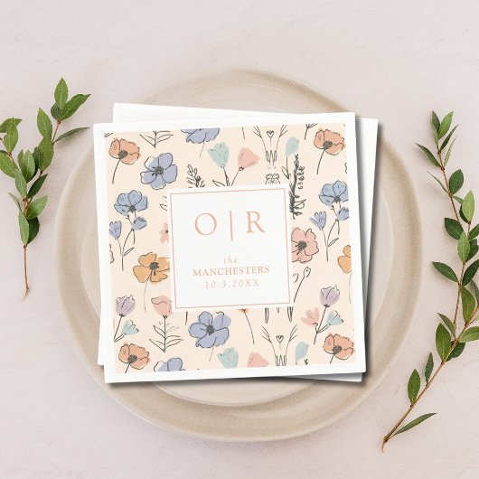 イニシャルカスタム春フローラ結婚ズナプキンス スタンダードカクテルナプキン