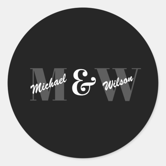 イニシャルカスタム白黒モノグラム ラウンドシール (正面)