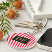 イニシャルカスタム赤/白のキーチストライプェイン キーホルダー (正面右)