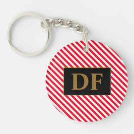 イニシャルカスタム赤/白のキーチストライプェイン キーホルダー