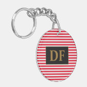 イニシャルカスタム赤/白のキーチストライプェイン キーホルダー (正面左)