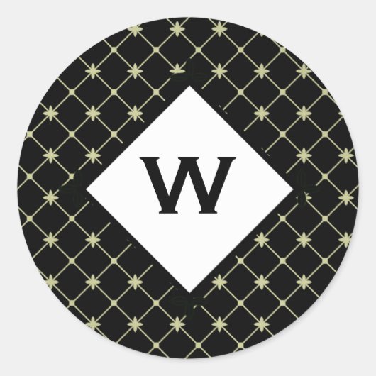 イニシャルカスタム金ゴールドが黒いステッカーに交差 ラウンドシール (正面)