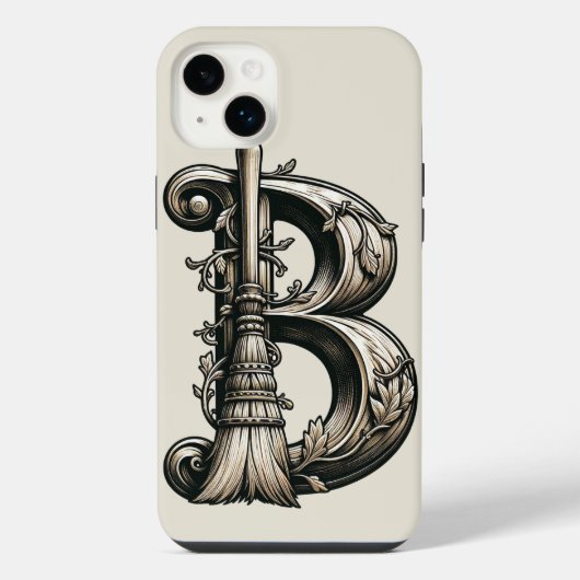 イニシャルカスタムB便の魔女のほうきのB iPhoneケース (裏面)