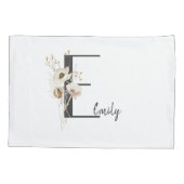 イニシャルカスタムDブラック&ホワイトワイルドフラワー 枕カバー (裏面)