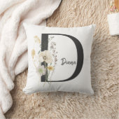 イニシャルカスタムD白黒ワイルドフラワークッション クッション (ブランケット)