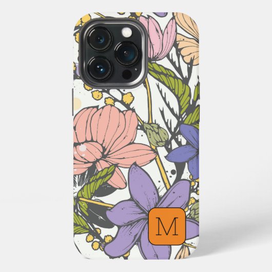 イニシャルガーリーカラフルインクアートかわいらし植物学 iPhoneケース (裏面)