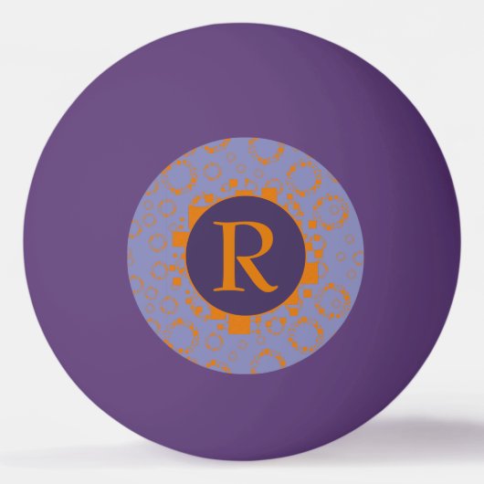 イニシャルガーリー紫の丸の正方形パターン 卓球ボール (正面)