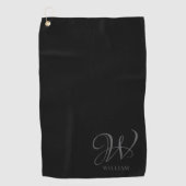 イニシャルクパーソナライズされたロエレガントググレーモノグラム ゴルフタオル (正面)