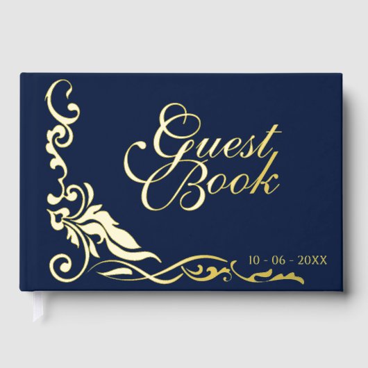 イニシャルクラシックカップルフローラFiligrain金ゴールド ゲストブック (正面)