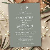イニシャルクラシックセージグリーンモノグラム結婚ズ 招待状