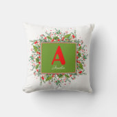 イニシャルクリスマスグリーンレッドベルリー クッション (正面)